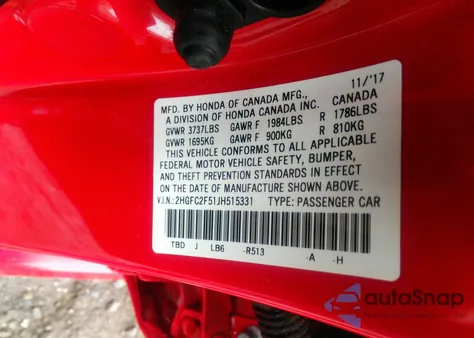 2018 Honda Civic Lx z USA, uszkodzony, nr VIN 2HGFC2F51JH515331